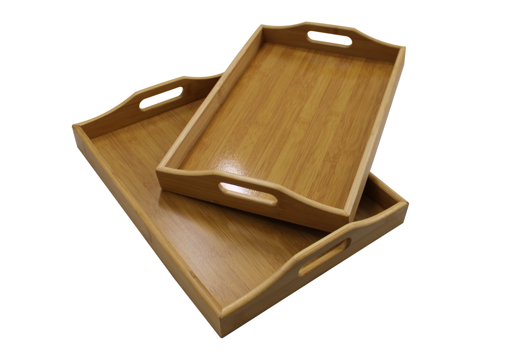 2 Piece Bamboo Serving Tray with  Handle Set - 39 x 29 and 36 x 26cm