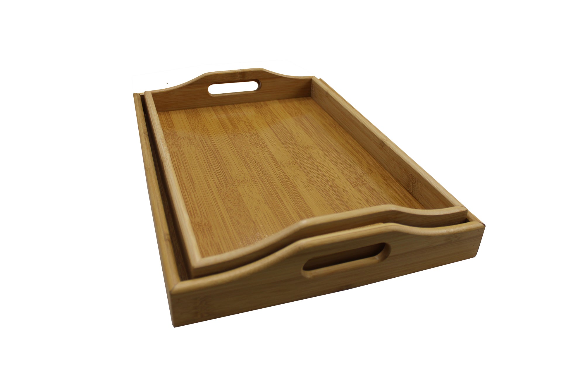 2 Piece Bamboo Serving Tray with  Handle Set - 39 x 29 and 36 x 26cm