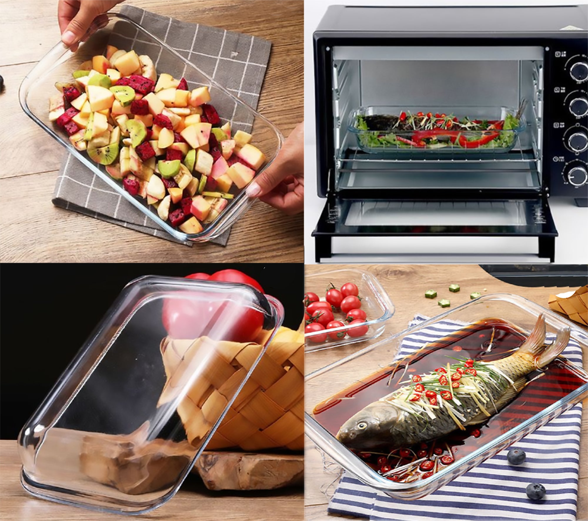 Rectangular Glass Oven-Safe Baking Roasting & Casserole Dish Set 1L & 2.2L
