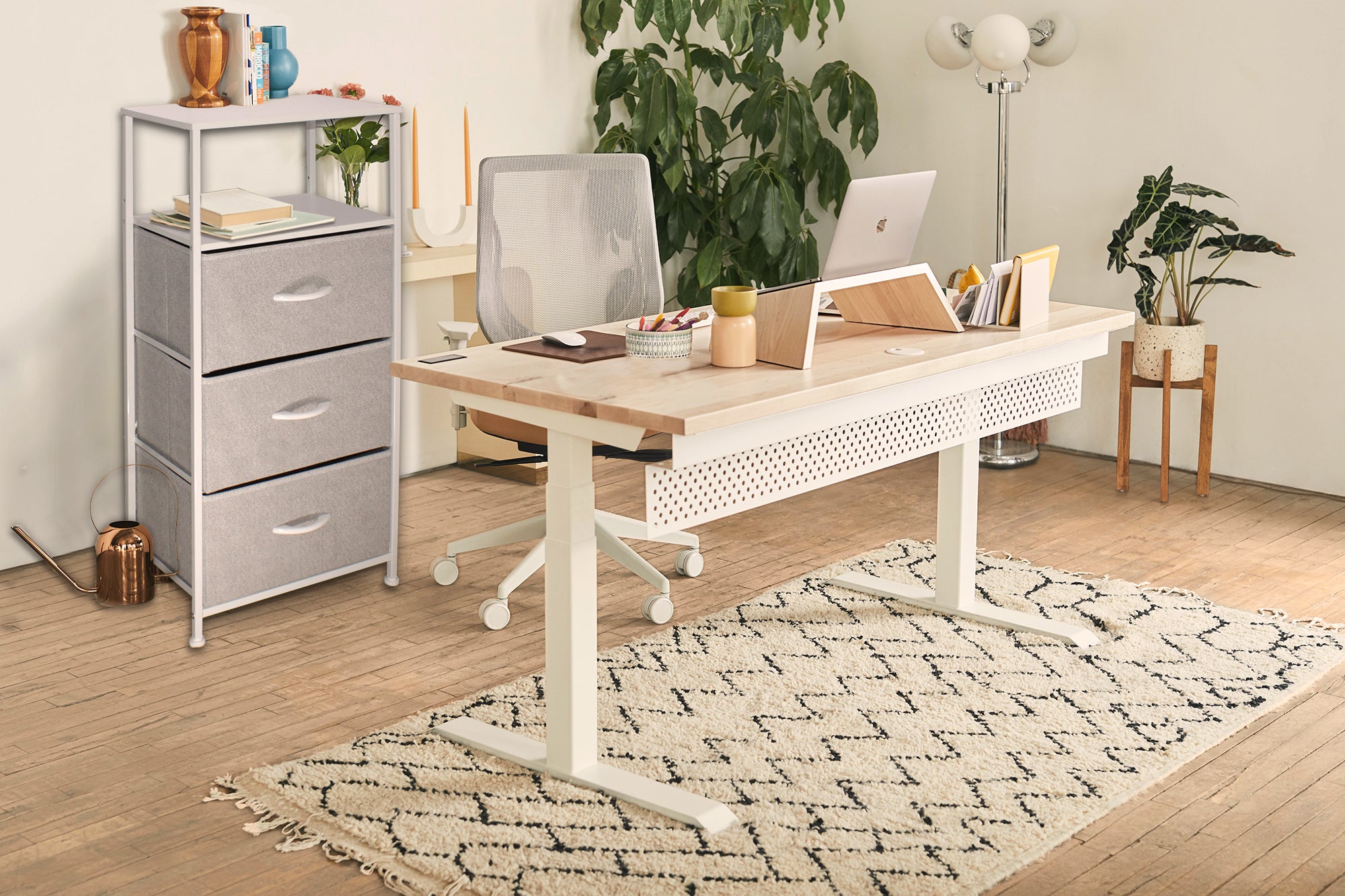 LMA Branded Economical Metal Frame & Fabric - 3 Drawer Cabinet WHT/GRY