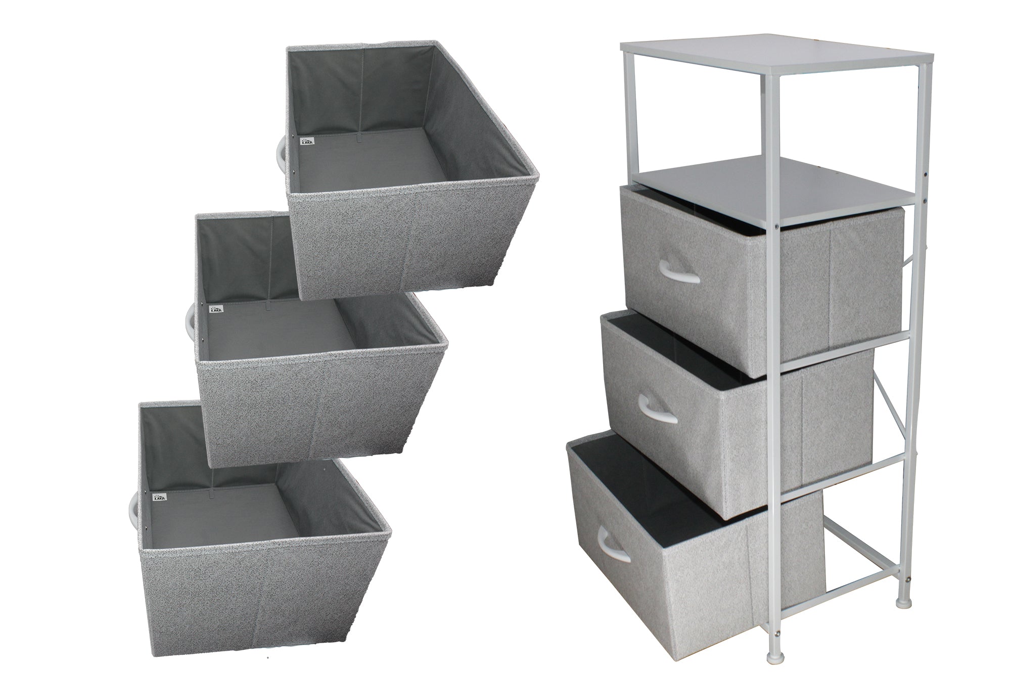 LMA Branded Economical Metal Frame & Fabric - 3 Drawer Cabinet WHT/GRY
