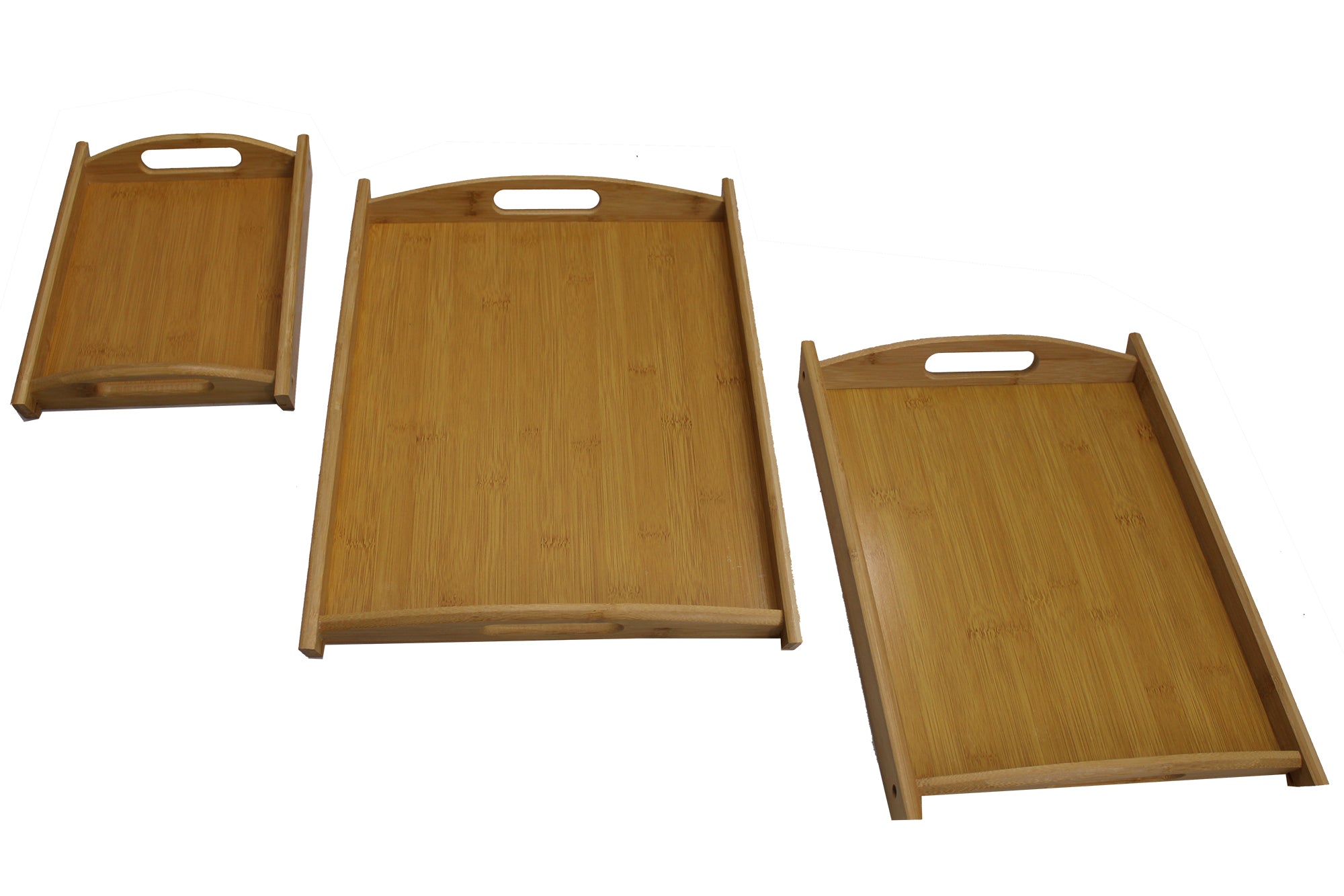 3 Piece Bamboo Serving Tray with Handle Set - 40 x 30, 36 x 26 and 29 x 19cm