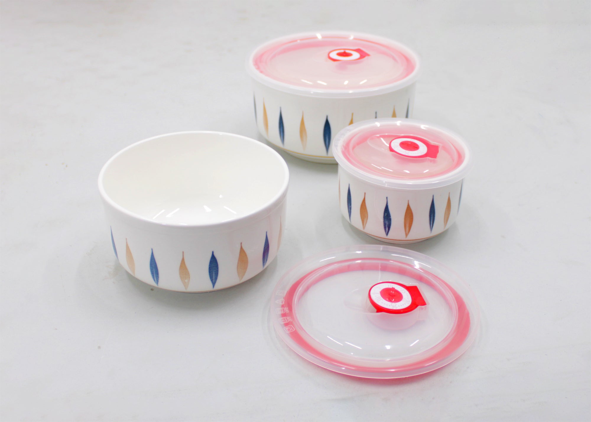 3-Piece Multi-Purpose Ceramic Bowl Set with Sealing Leakproof Lids