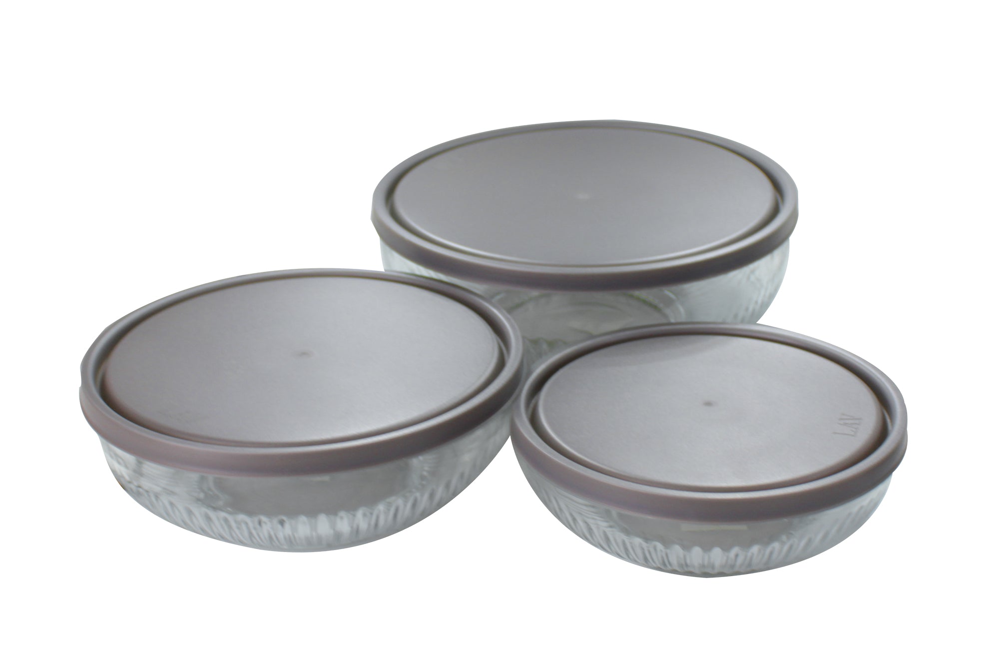 3 Piece Nesting Cut Glass Bowl Set with Silicon Lids - 8, 1.2, & 2.2L