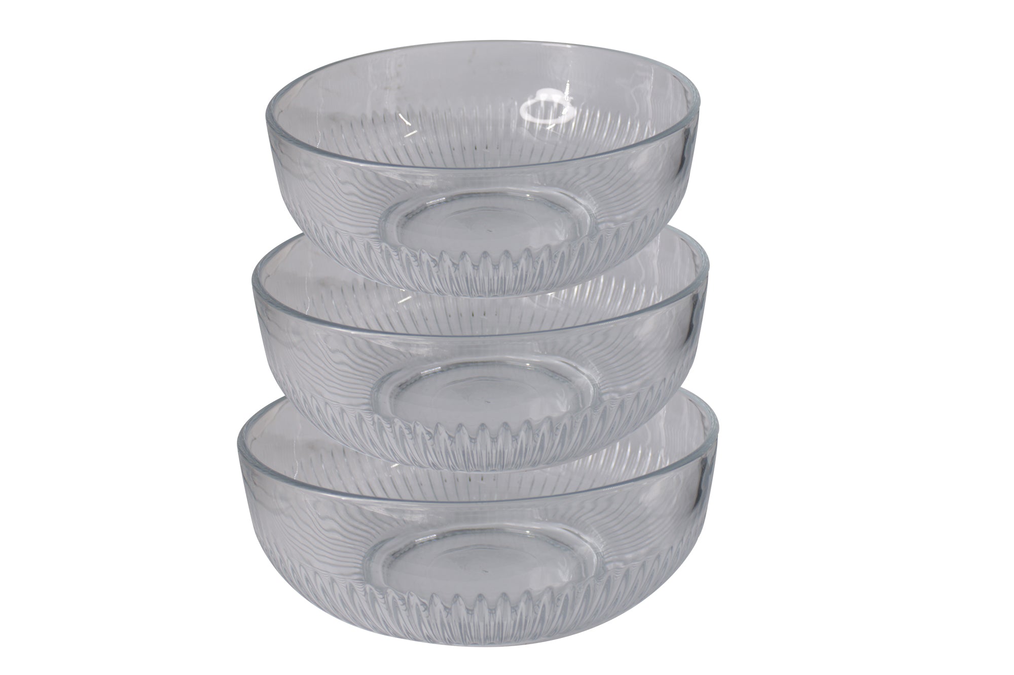 3 Piece Nesting Cut Glass Bowl Set with Silicon Lids - 8, 1.2, & 2.2L