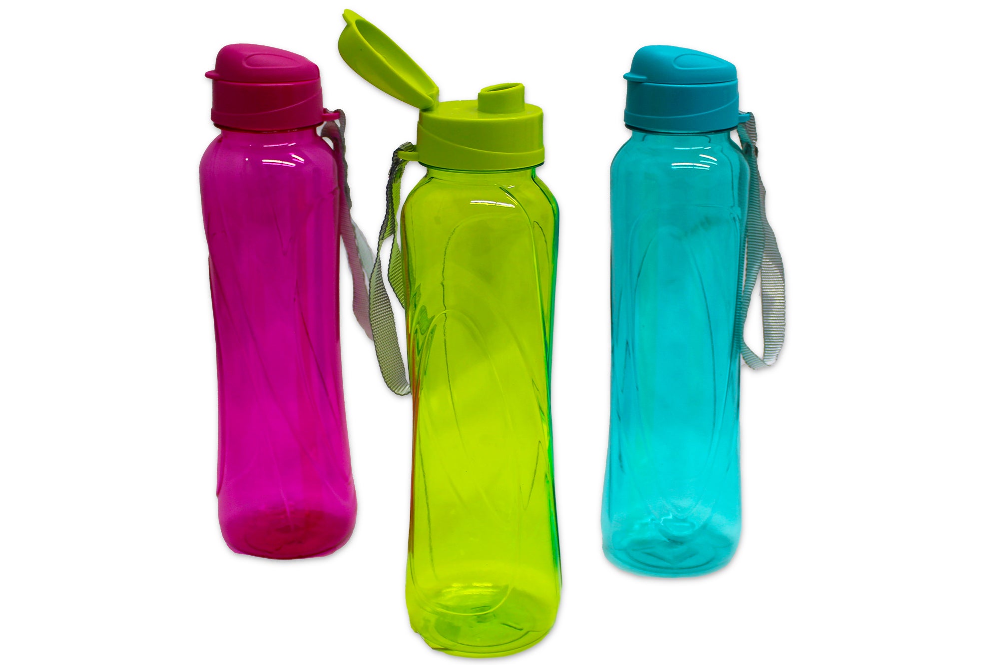 Set of 3 600ml Sky Plastic Sports Water Bottle with Strap and Snap Lock Lid