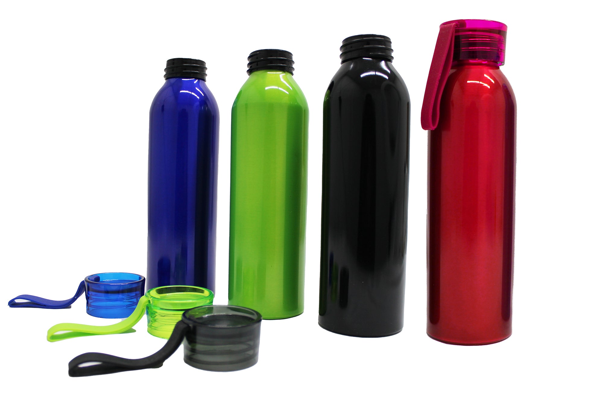 4 Piece 600ml Stainless Steel Water Bottles with Rubber Strap