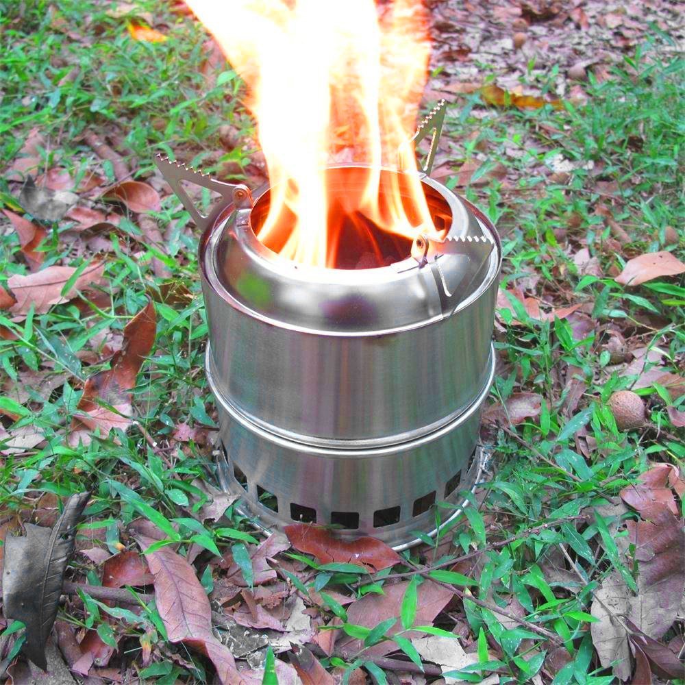 LMA Stainless Steel Three Prong Collapsible Wood Burning Camping Stove
