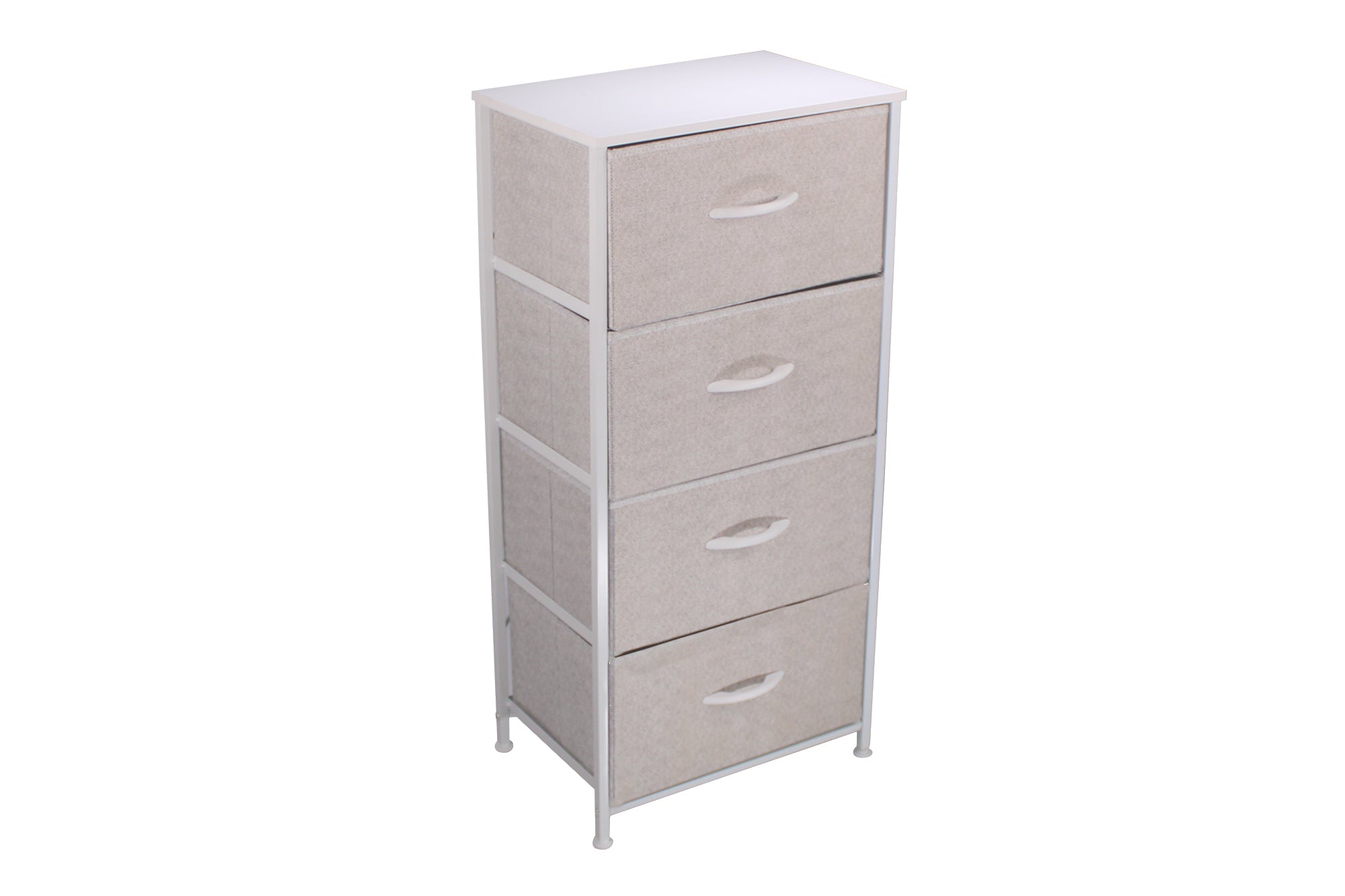 LMA Branded Economical Metal Frame & Fabric - 4 Drawer Cabinet WHT/GRY