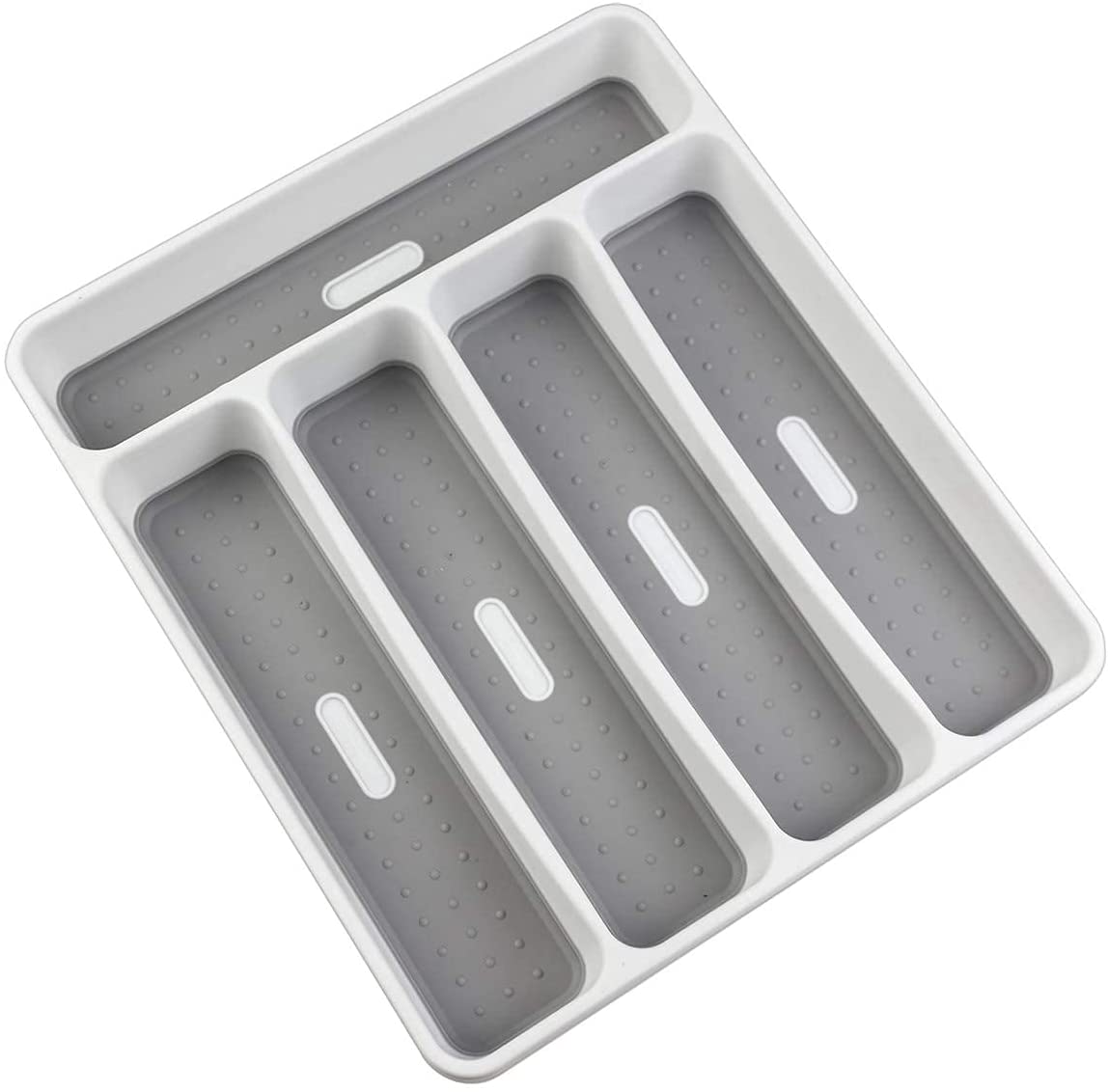 5 Compartment Kitchen Drawer & Countertop Cutlery Organizer Tray with Guide Icons