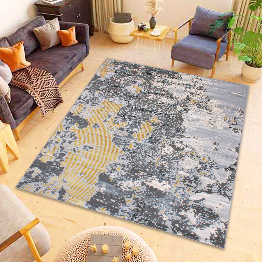 230cmx160cm Babil Turkish Rug with Textured Shimmering Yarn - Grey/Yellow 5768A