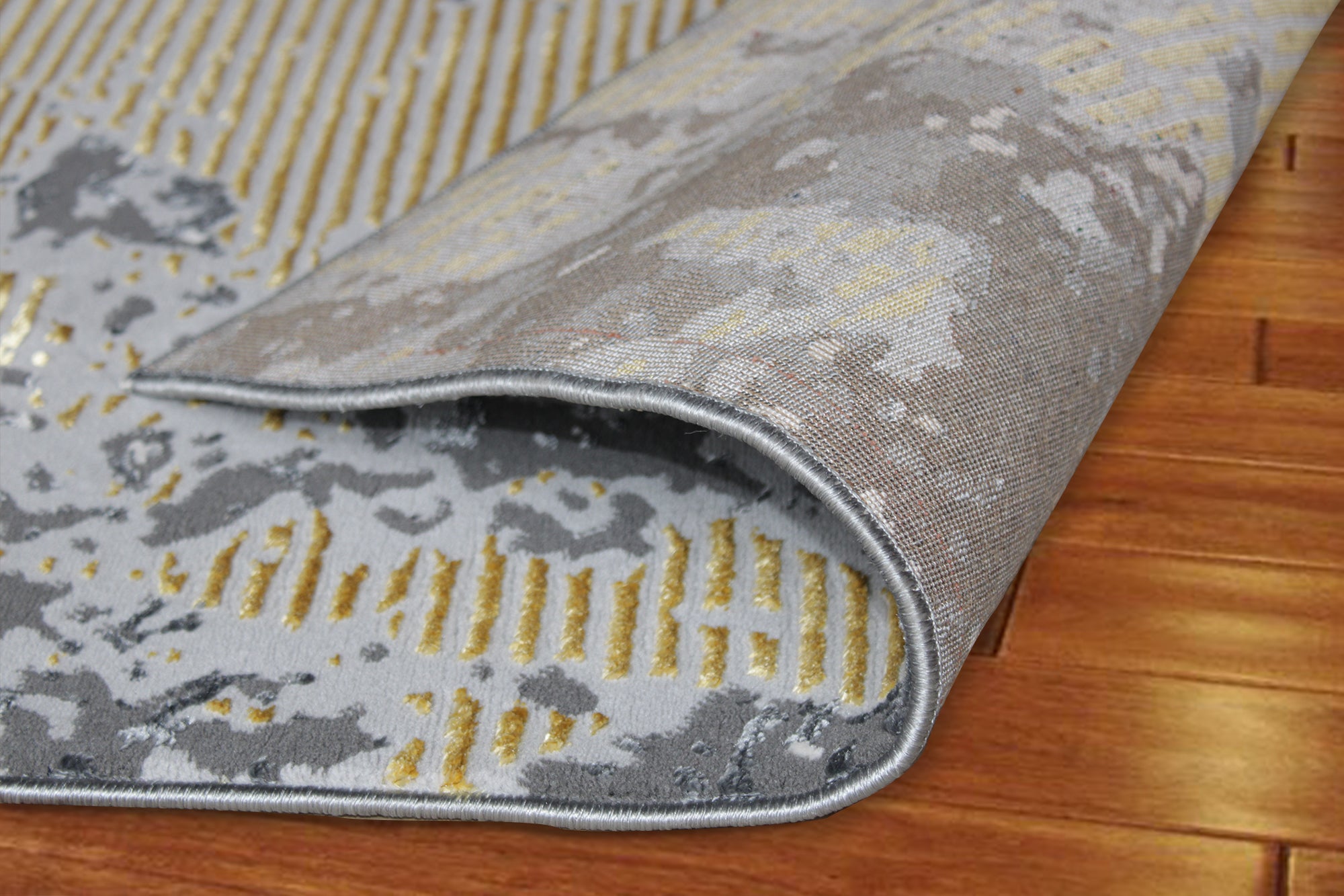 230cmx160cm Babil Turkish Rug with Textured Shimmering Yarn - Grey/Yellow 5768A
