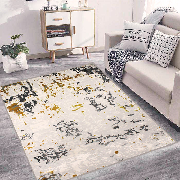 180cmx120cm Turkish Babil Runner Rug with Golden Shimmering Yarn - Grey / Yellow 5779A