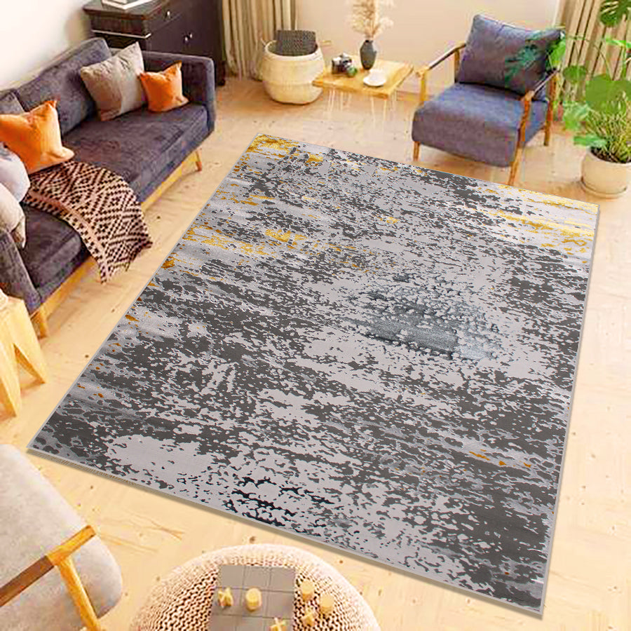 230x160 Babil Turkish Rug with Textured Shimmering Yarn - Grey / Yellow 5781A