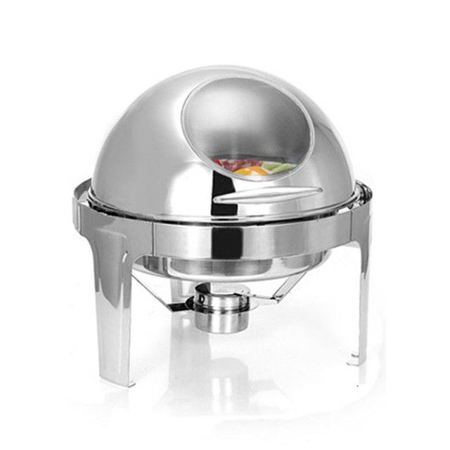 Roll Top Chafing Dish Round with Window - Silver