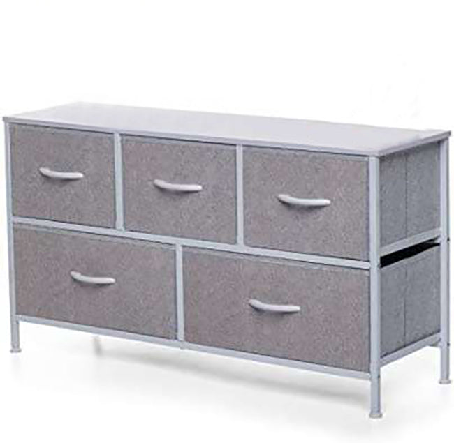 LMA Branded Economical Metal Frame & Fabric - 5 Drawer Low Cabinet WHT/GRY