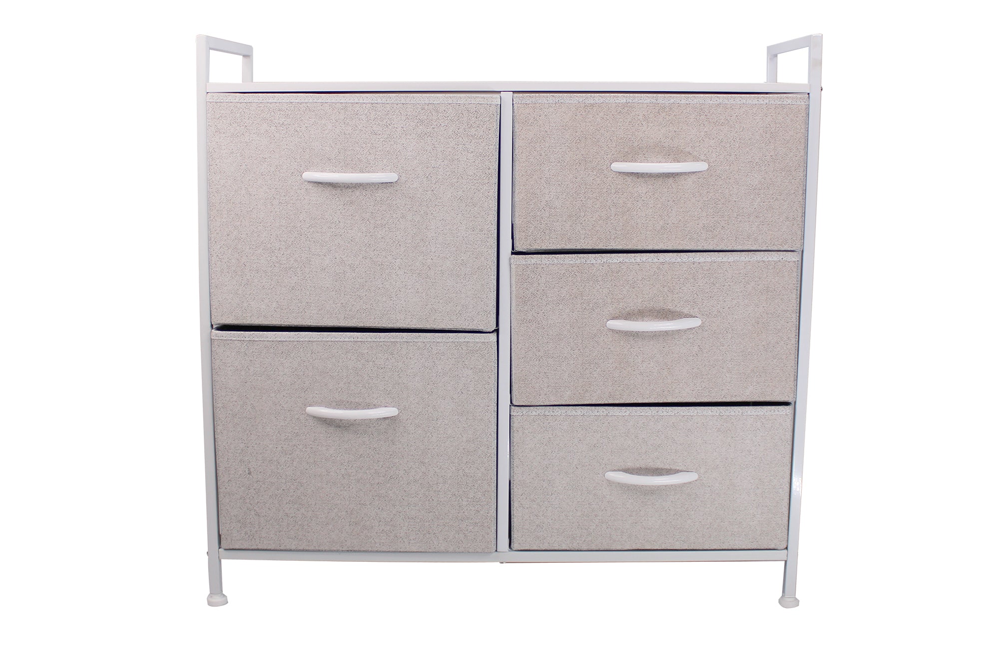 LMA Branded Economical Metal Frame & Fabric - 5 Drawer High Cabinet WHT/GRY