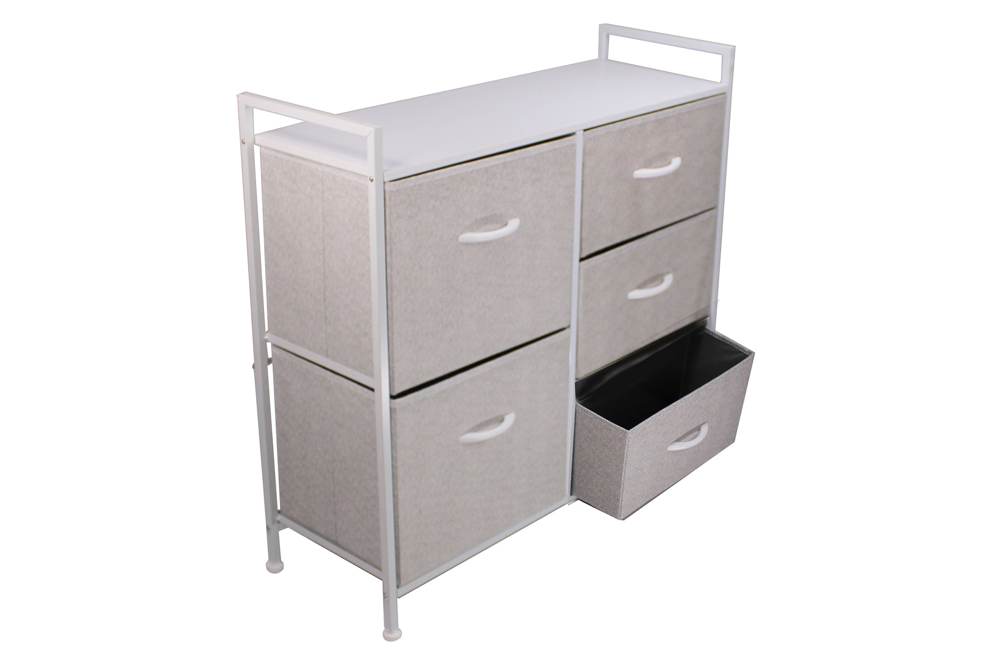 LMA Branded Economical Metal Frame & Fabric - 5 Drawer High Cabinet WHT/GRY