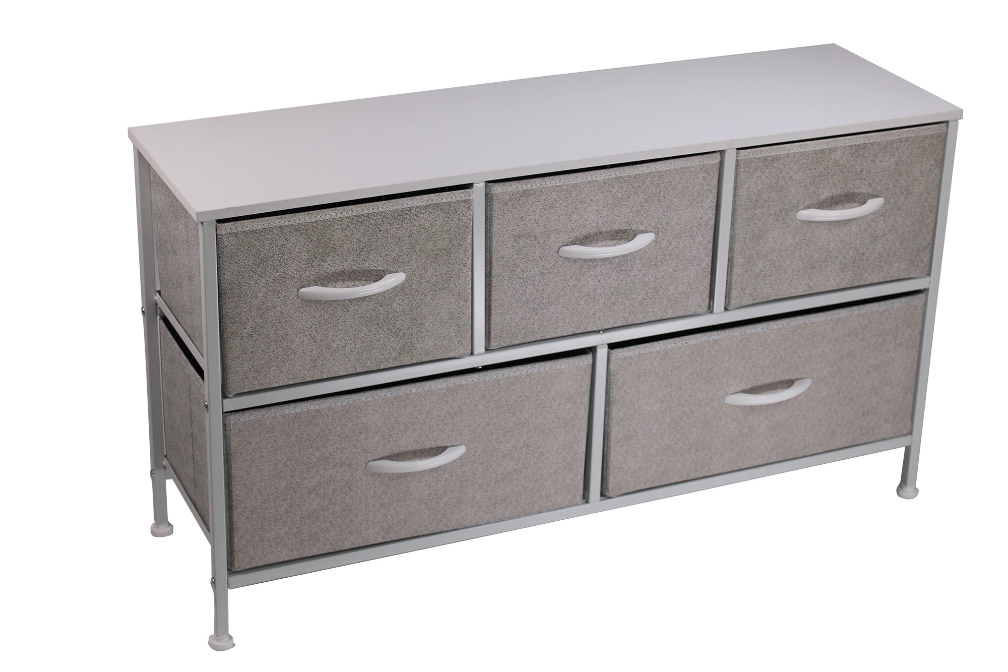 LMA Branded Economical Metal Frame & Fabric - 5 Drawer Low Cabinet WHT/GRY