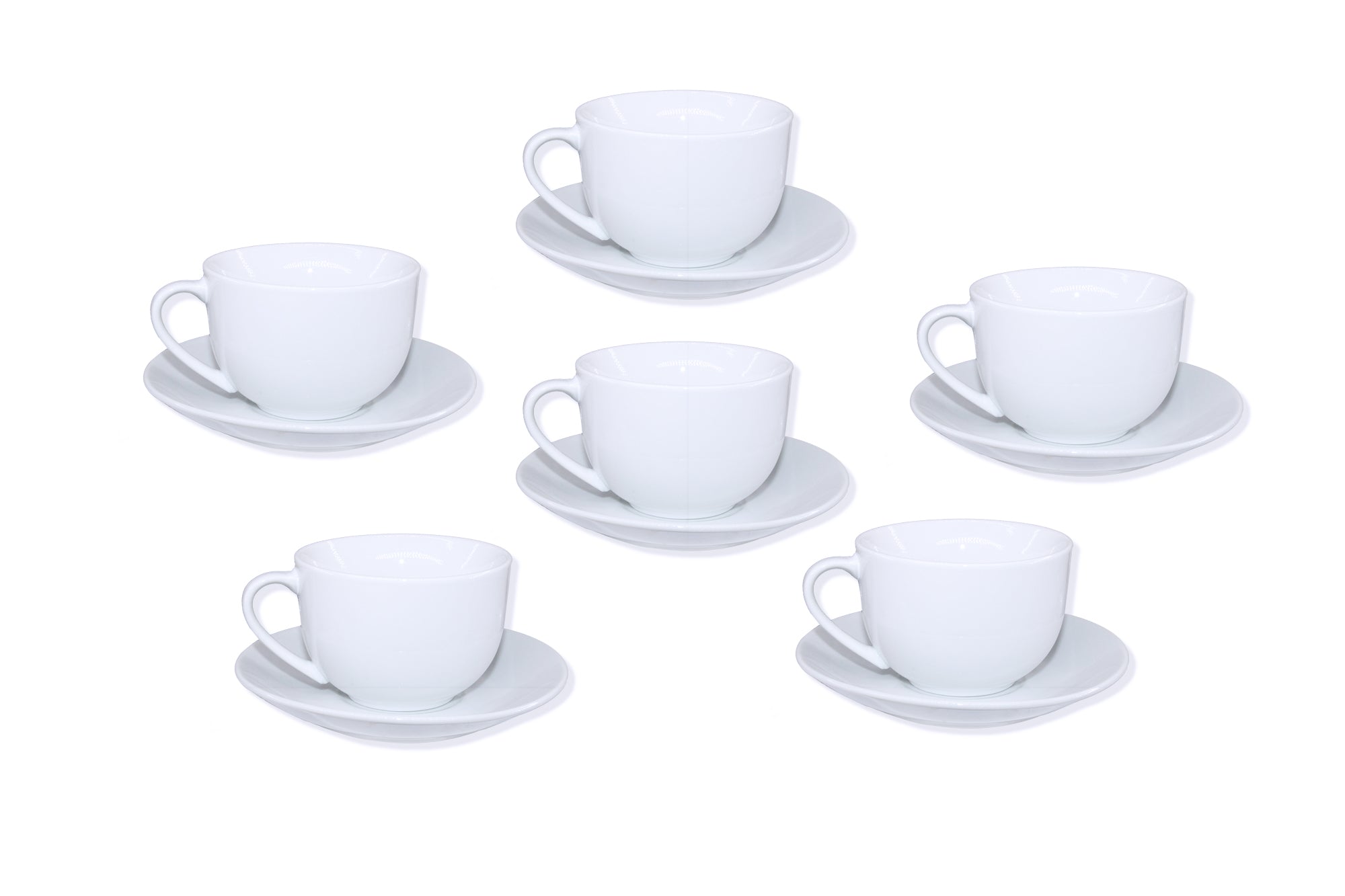 12 Piece Fine Bone Tea Cup & Saucer Drinkware Set - Pure White