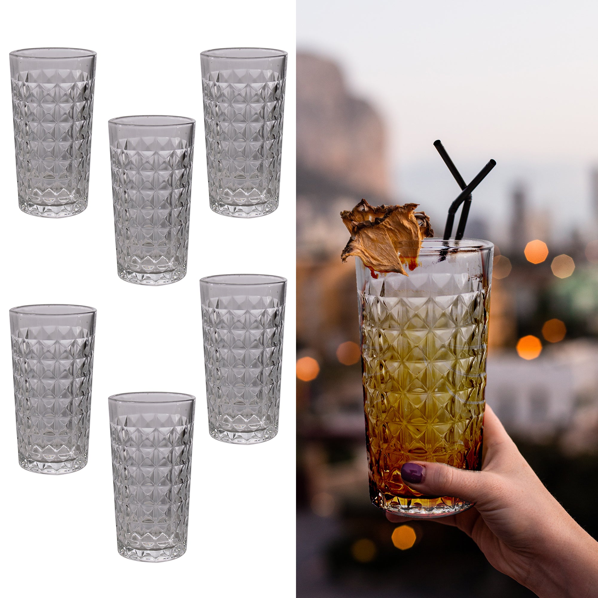 7 Piece Bohemia Diamond Crystal Glass Jug and Tumbler Set
