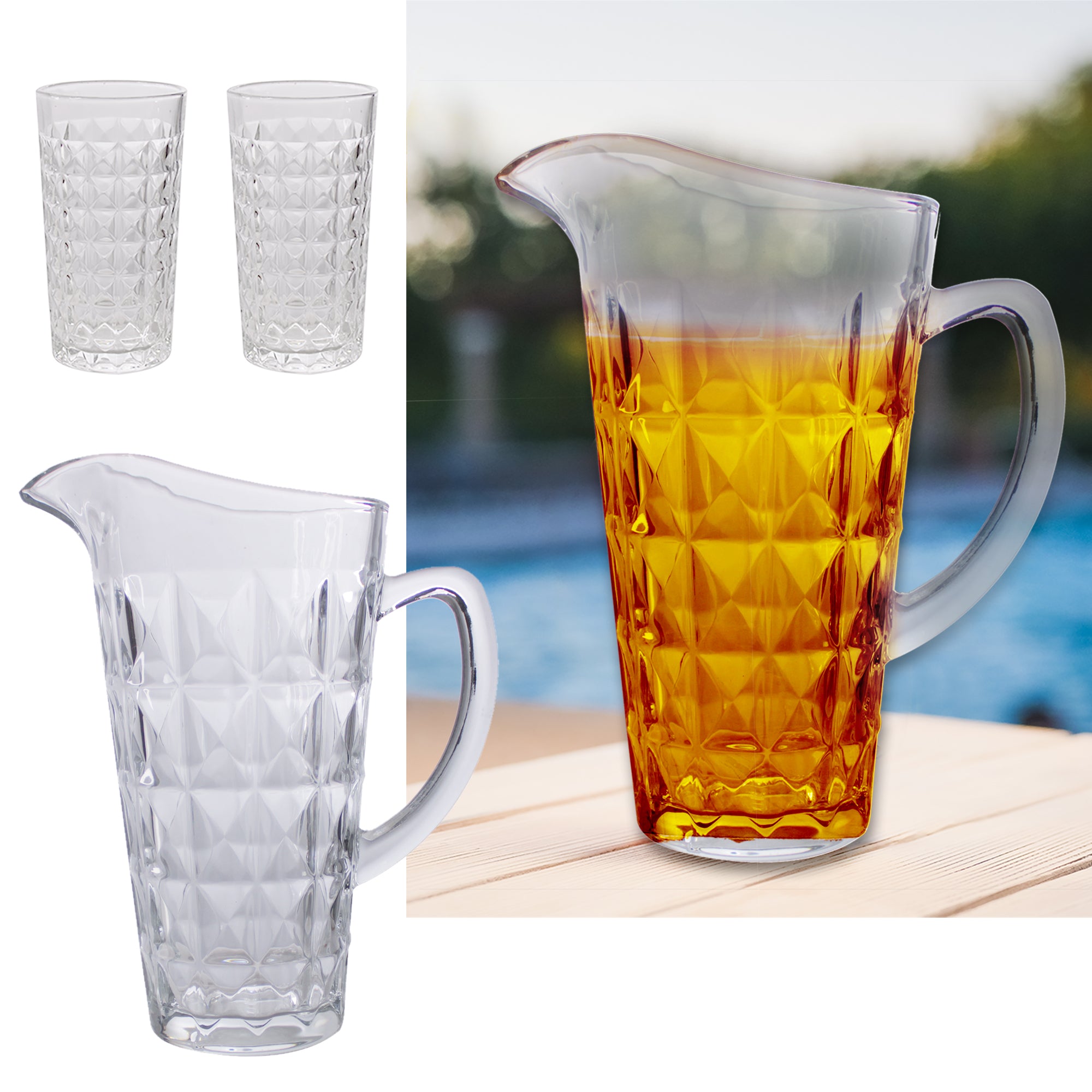 7 Piece Bohemia Diamond Crystal Glass Jug and Tumbler Set