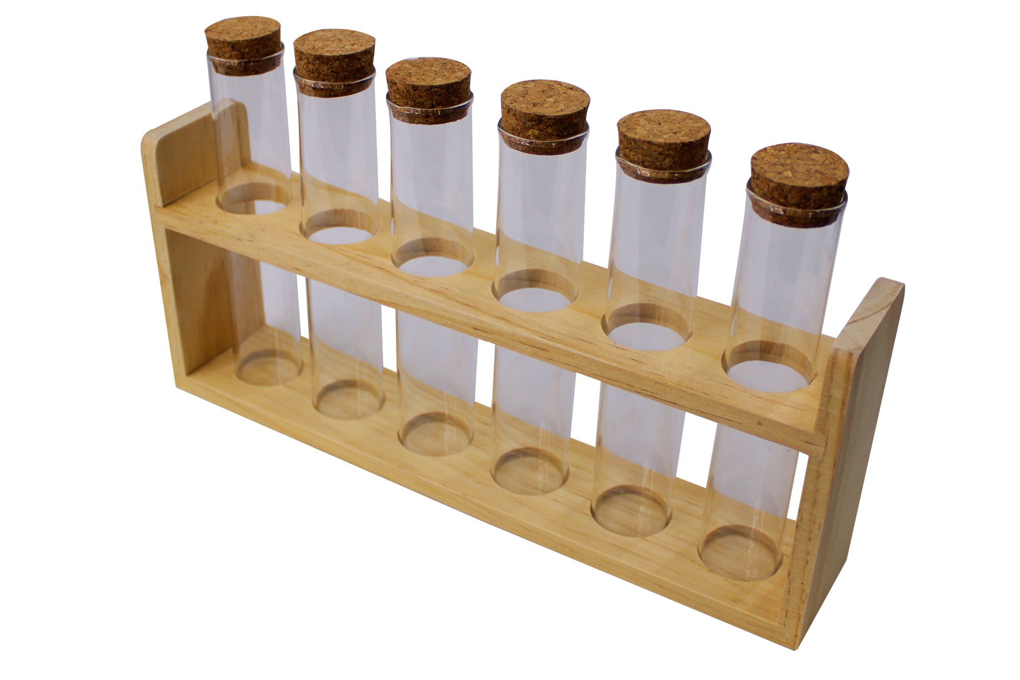 7 Piece Glass Tube Spice Set with Cork Lids & Wooden Holder