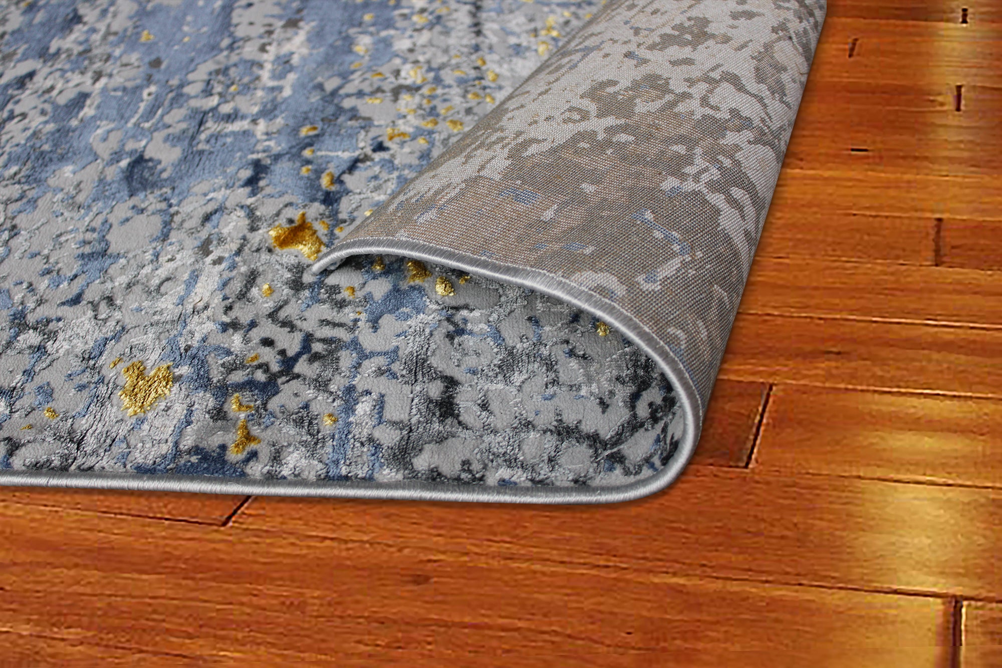 230cmx160cm Babil Textured Turkish Rug with Shimmering Yarn - Blue Grey Yellow 9975A