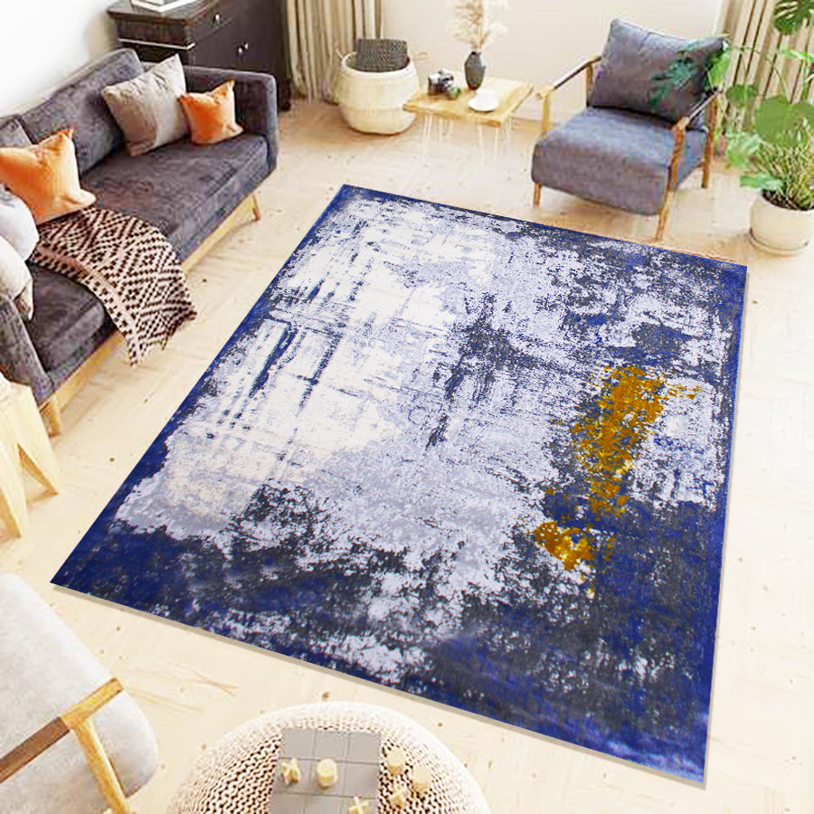 230cmx160cm Babil Textured Turkish Rug with Shimmering Yarn - Blue Grey Yellow 9976A