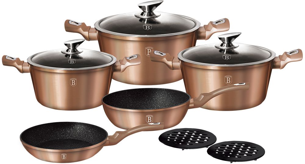 Berlinger Haus 10 Piece Marble Coating Cookware Set - Rose Gold Metallic Line