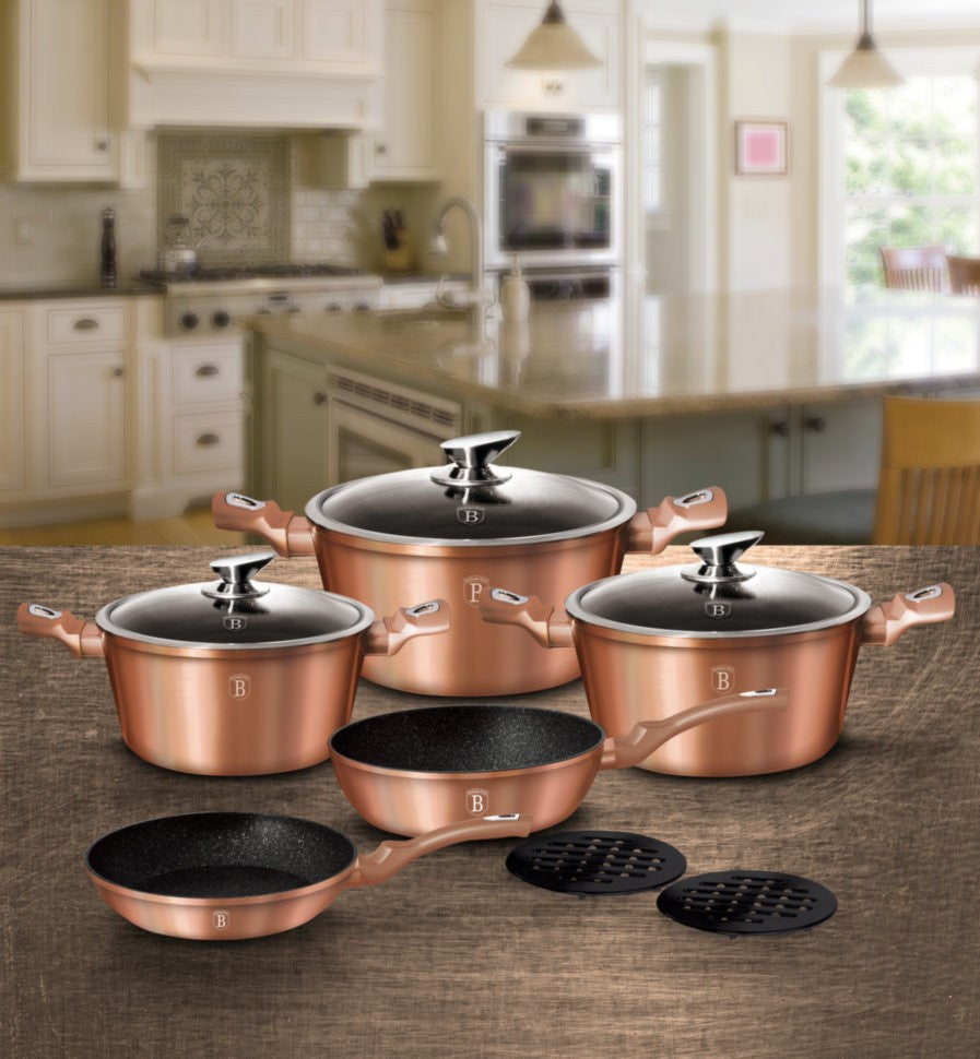 Berlinger Haus 10 Piece Marble Coating Cookware Set - Rose Gold Metallic Line