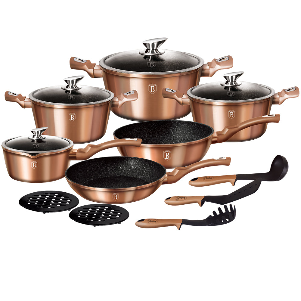 Berlinger Haus 15 Piece Marble Coating Cookware Set  - Rose Gold