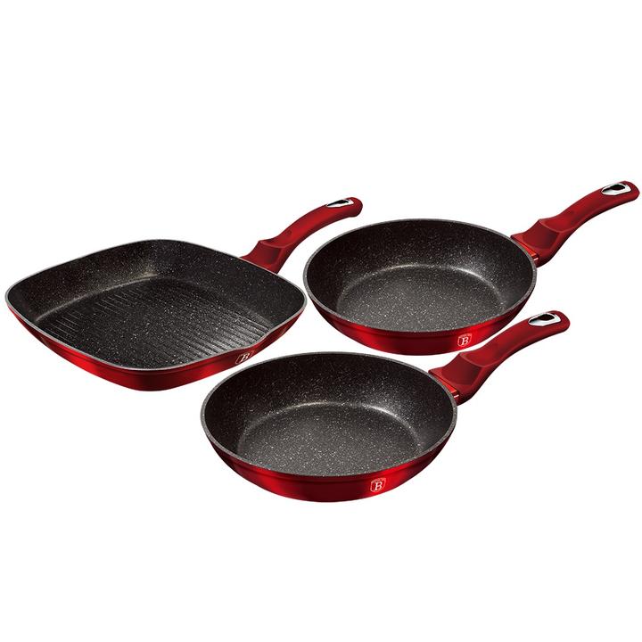 Berlinger Haus 3 Piece Touch Line Frypan Set -  Burgundy Metallic