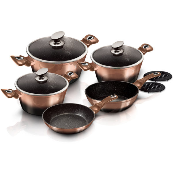 Berlinger Haus 10 Piece Rose Gold Noir Edition Marble Coating Cookware Set