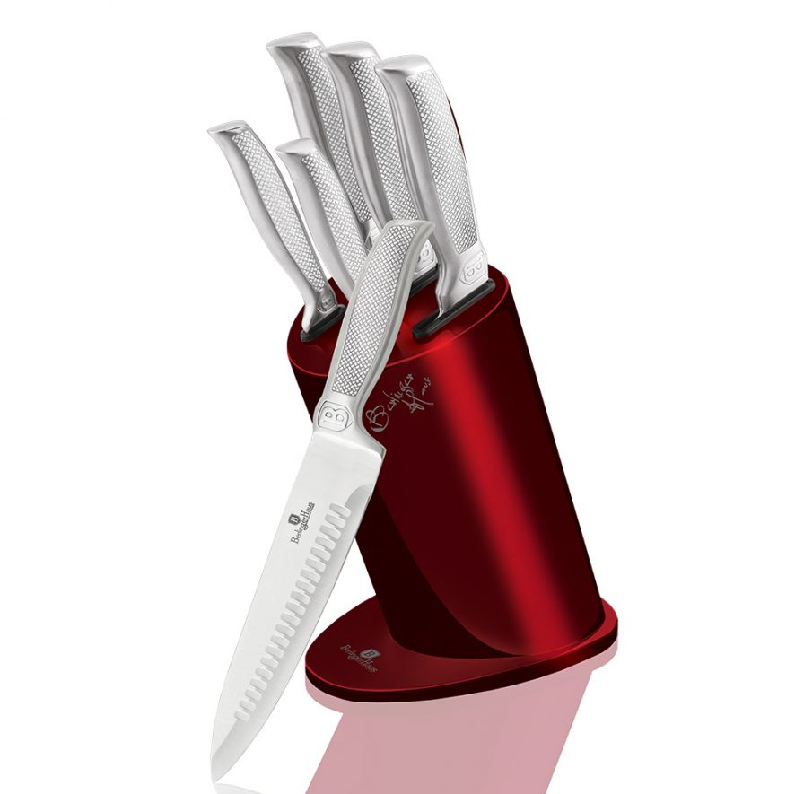 BERLINGER HAUS 6 pcs knife set with stand, Burgundy, Kikoza Collection