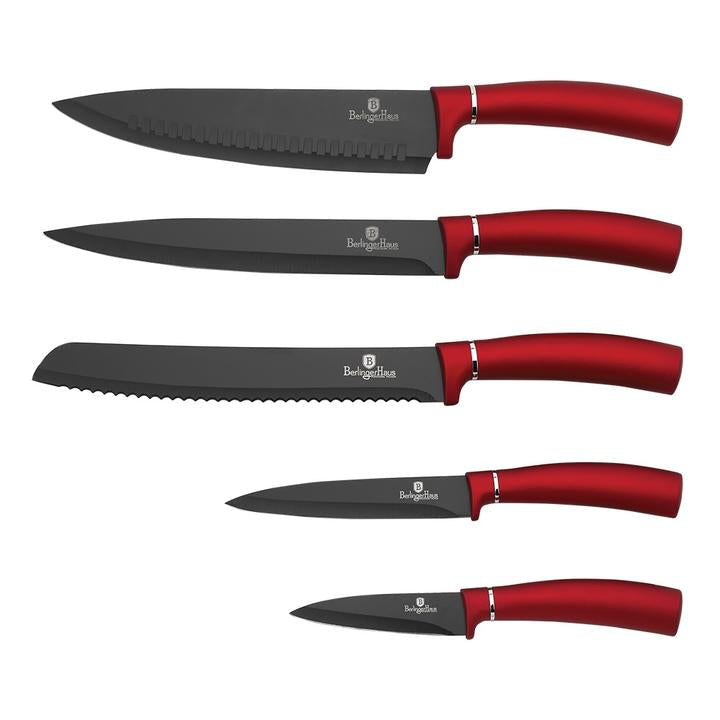 Berlinger Haus 6 piece knife set with stand, burgundy
