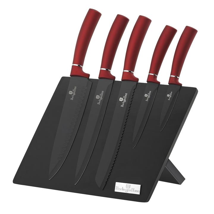 Berlinger Haus 6 piece knife set with stand, burgundy