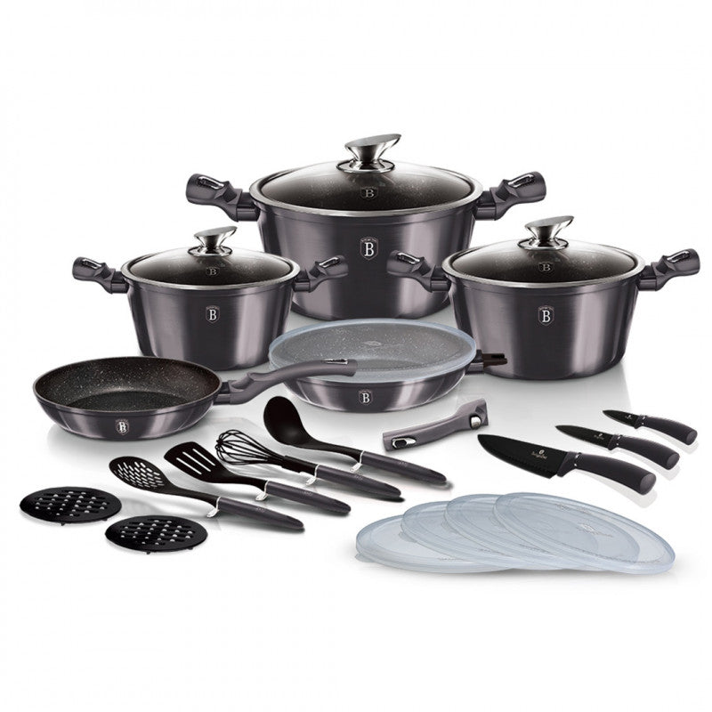 Berlinger Haus 22-Piece Marble Coating Smart Lid Cookware Set - Carbon Pro