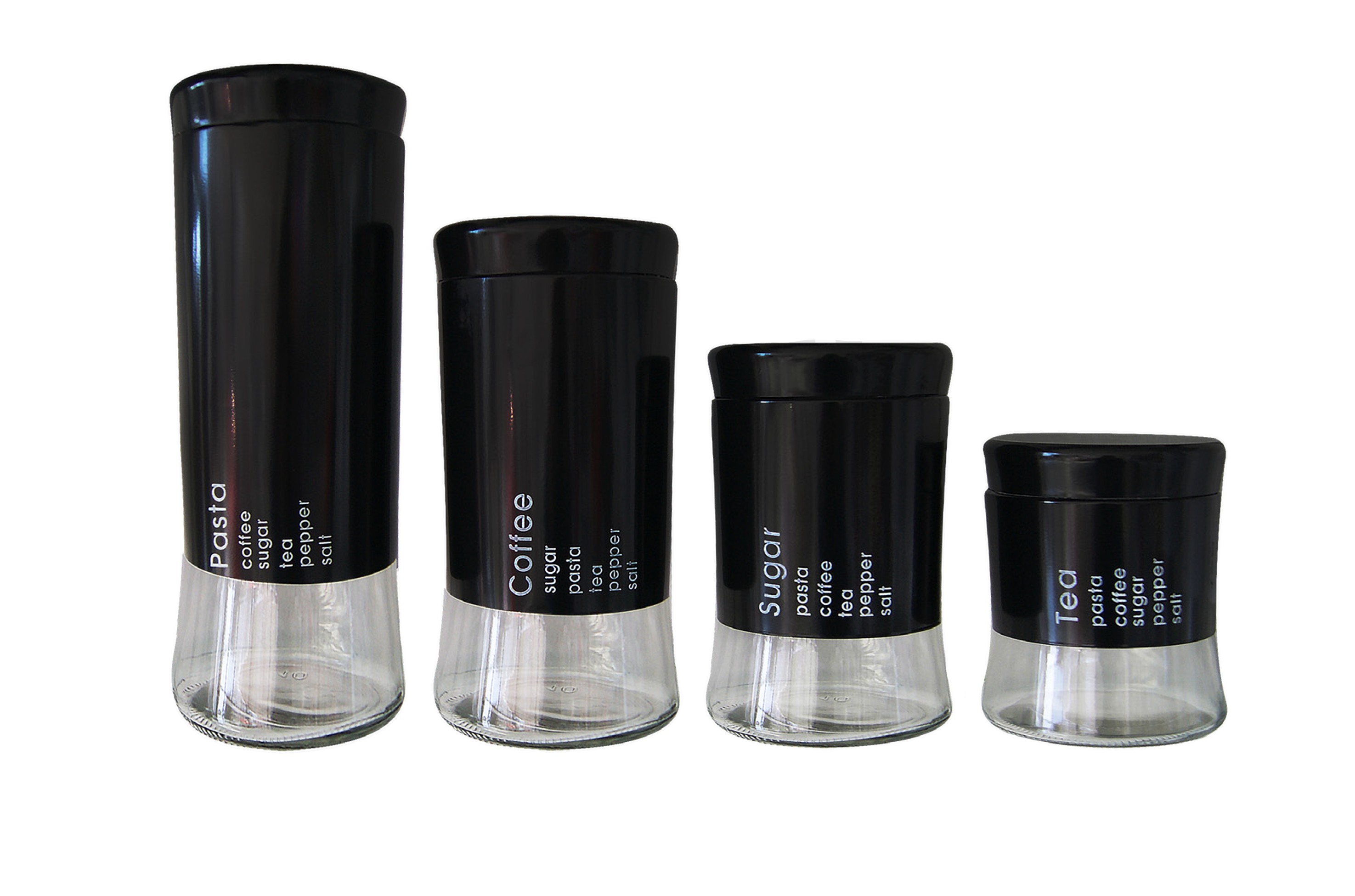 4 Piece Decadent Glass Jar Canisters - Coffee, Sugar, Tea and Pasta Storage