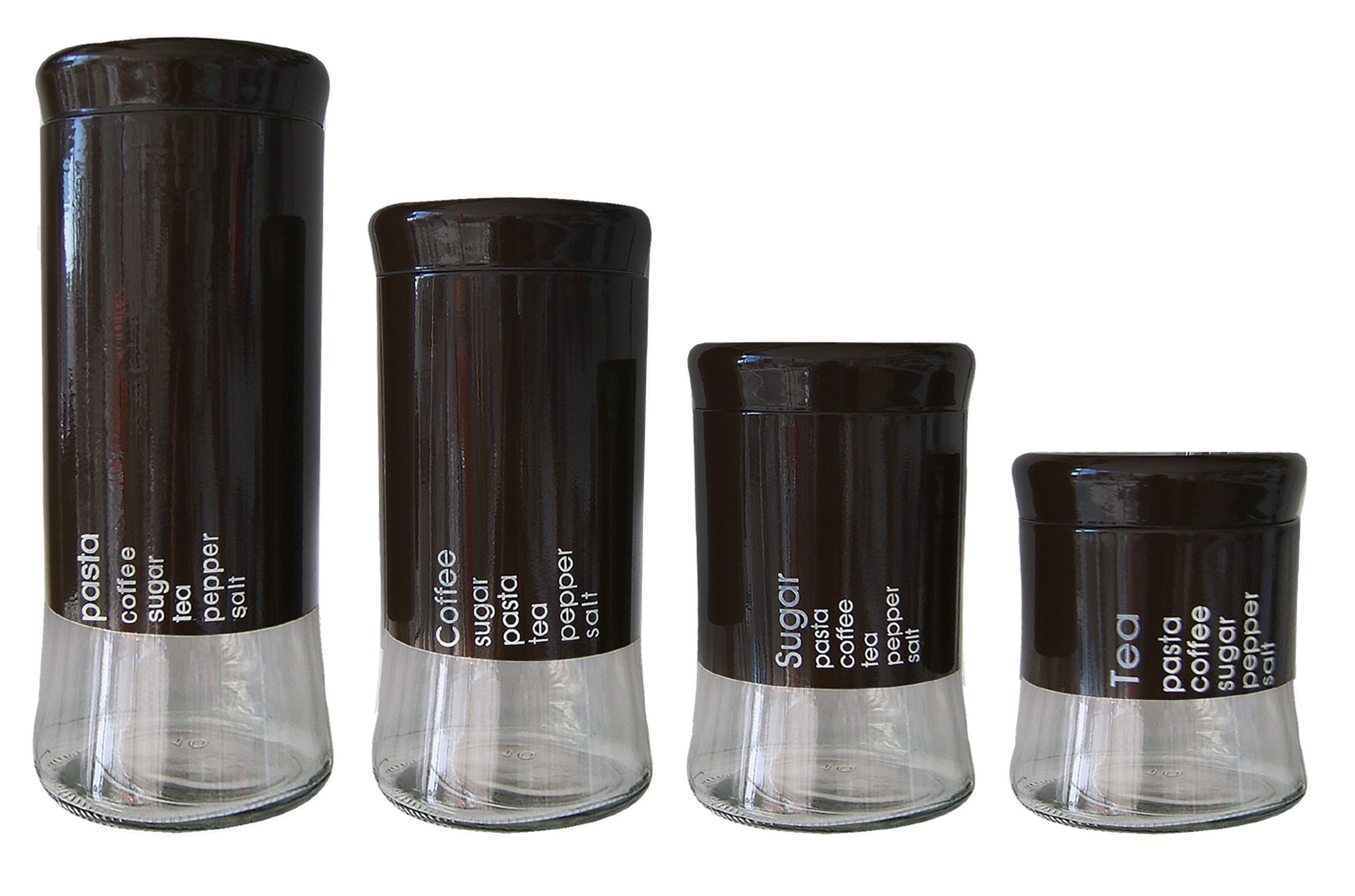 4 Piece Decadent Glass Jar Canisters - Coffee, Sugar, Tea and Pasta Storage