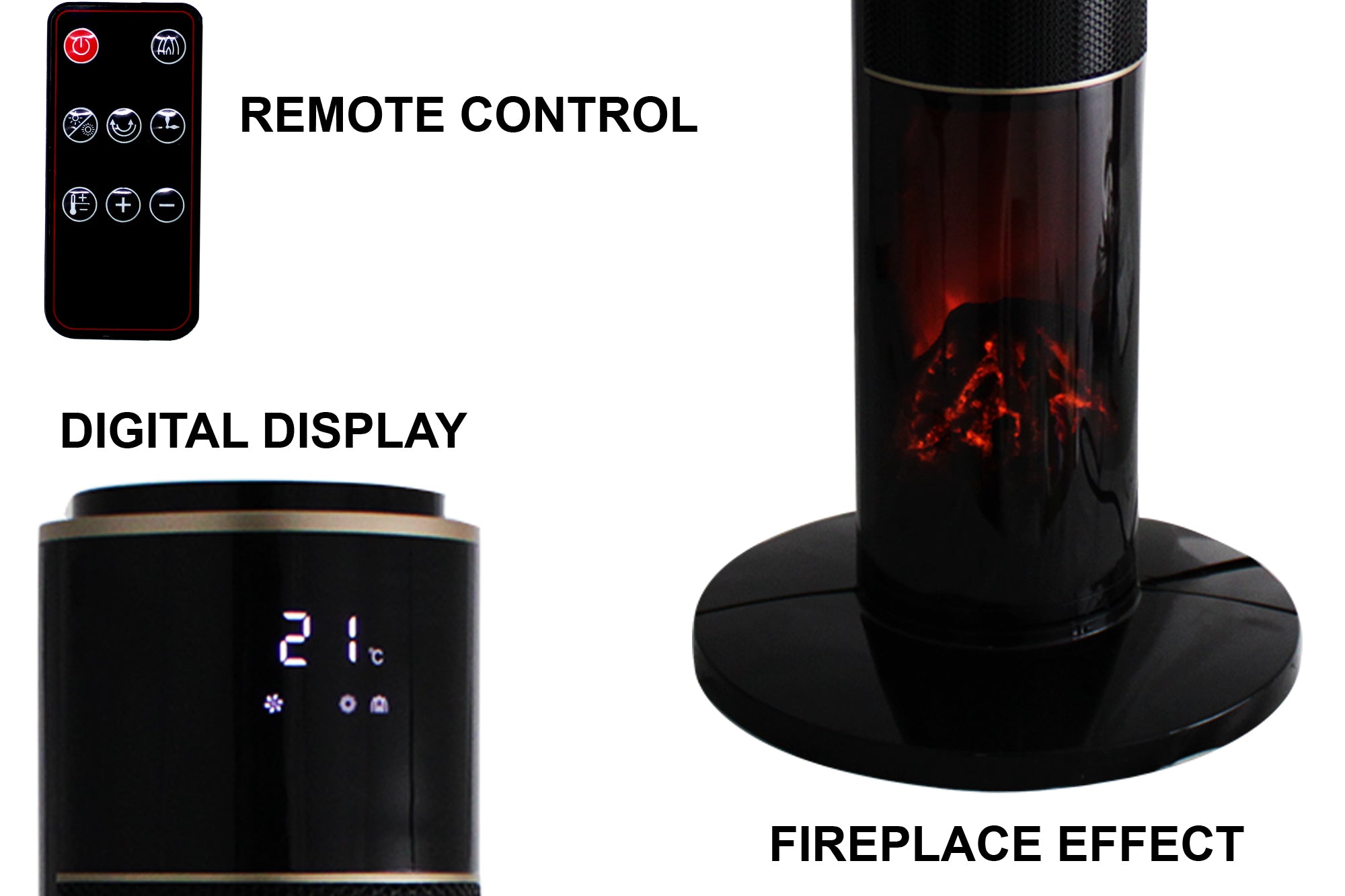 Goldair 2000W Rotating Fireplace Effect PTC Fan Heater & Remote GPTC9200R