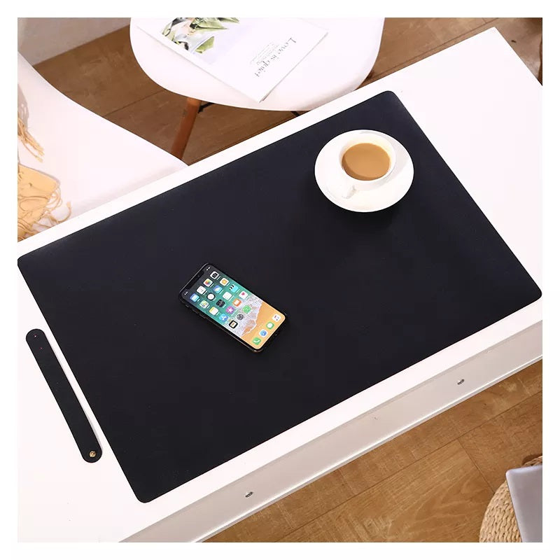 90x45cm Stain Resistant Double Sided Faux Leather Mouse Pad with Strap
