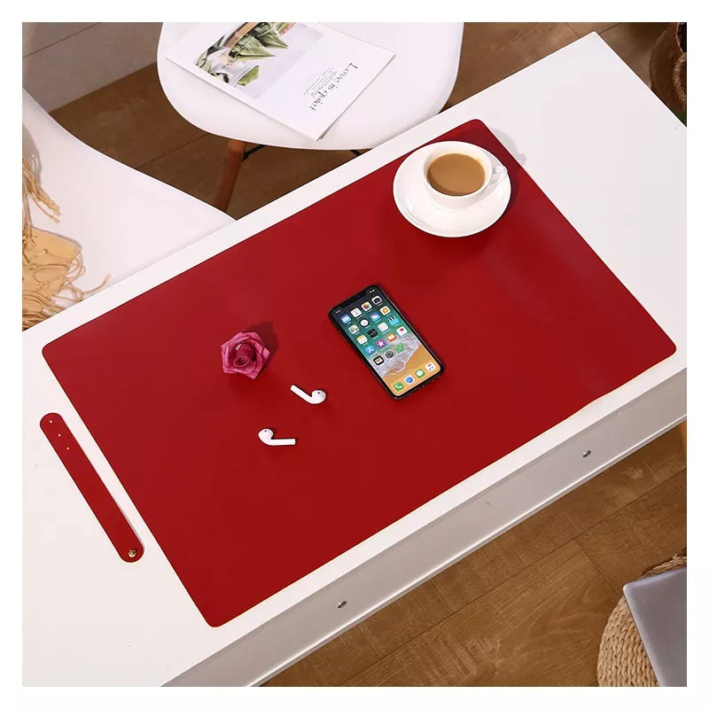 90x45cm Stain Resistant Double Sided Faux Leather Mouse Pad with Strap