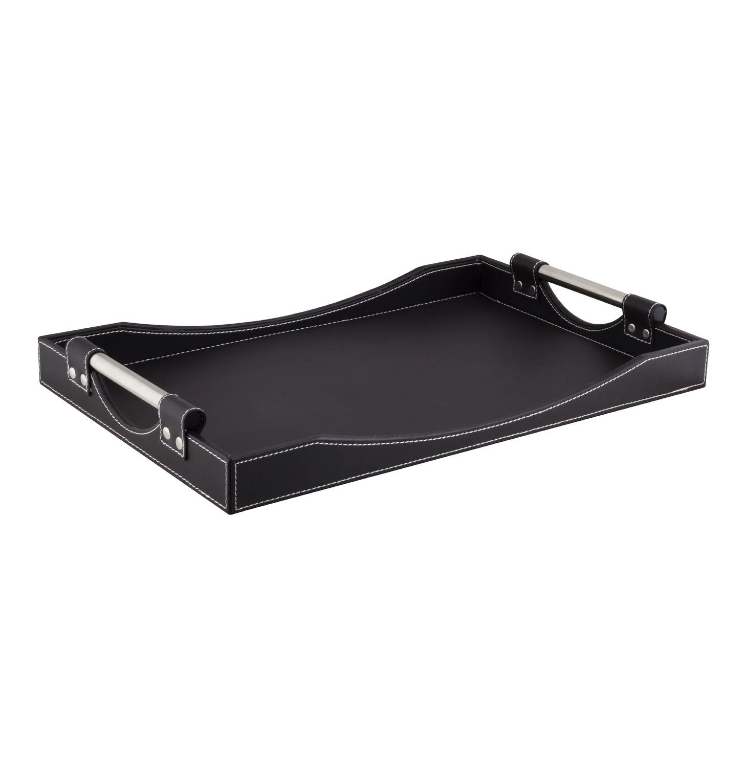 Leather Bound and Stainless Steel Handle Serving Tray