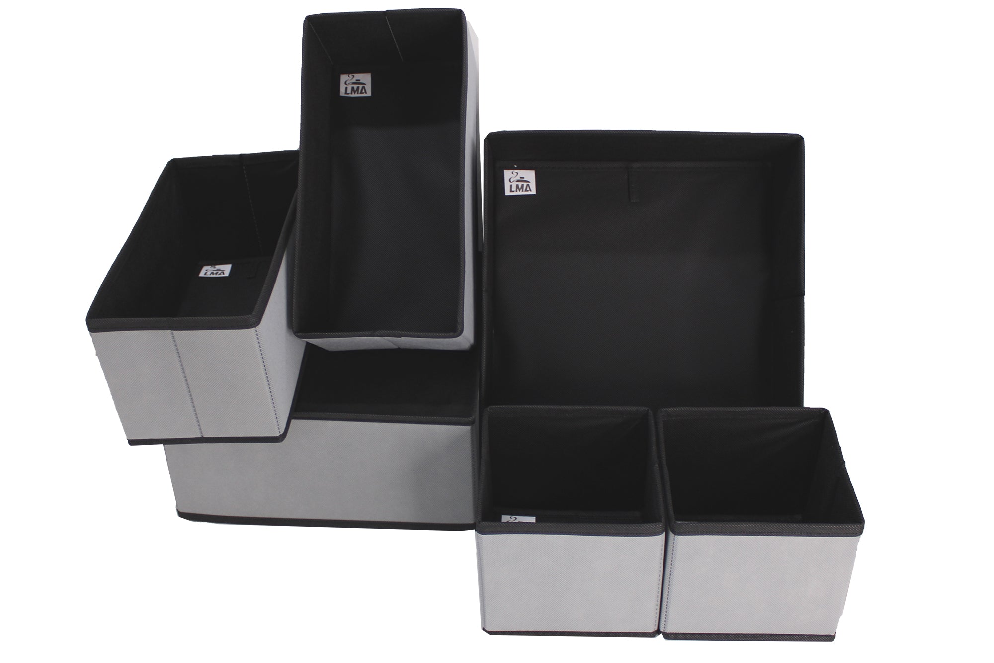 LMA 6 Piece Collapsible Cloth Storage Organizers - L. Grey & Black