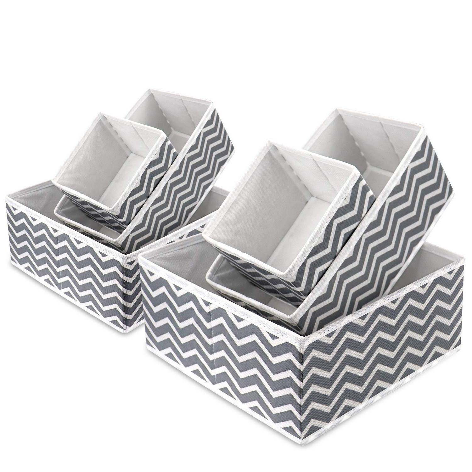 LMA 6 Piece Collapsible Cloth Storage Organizers - White Printed Grey