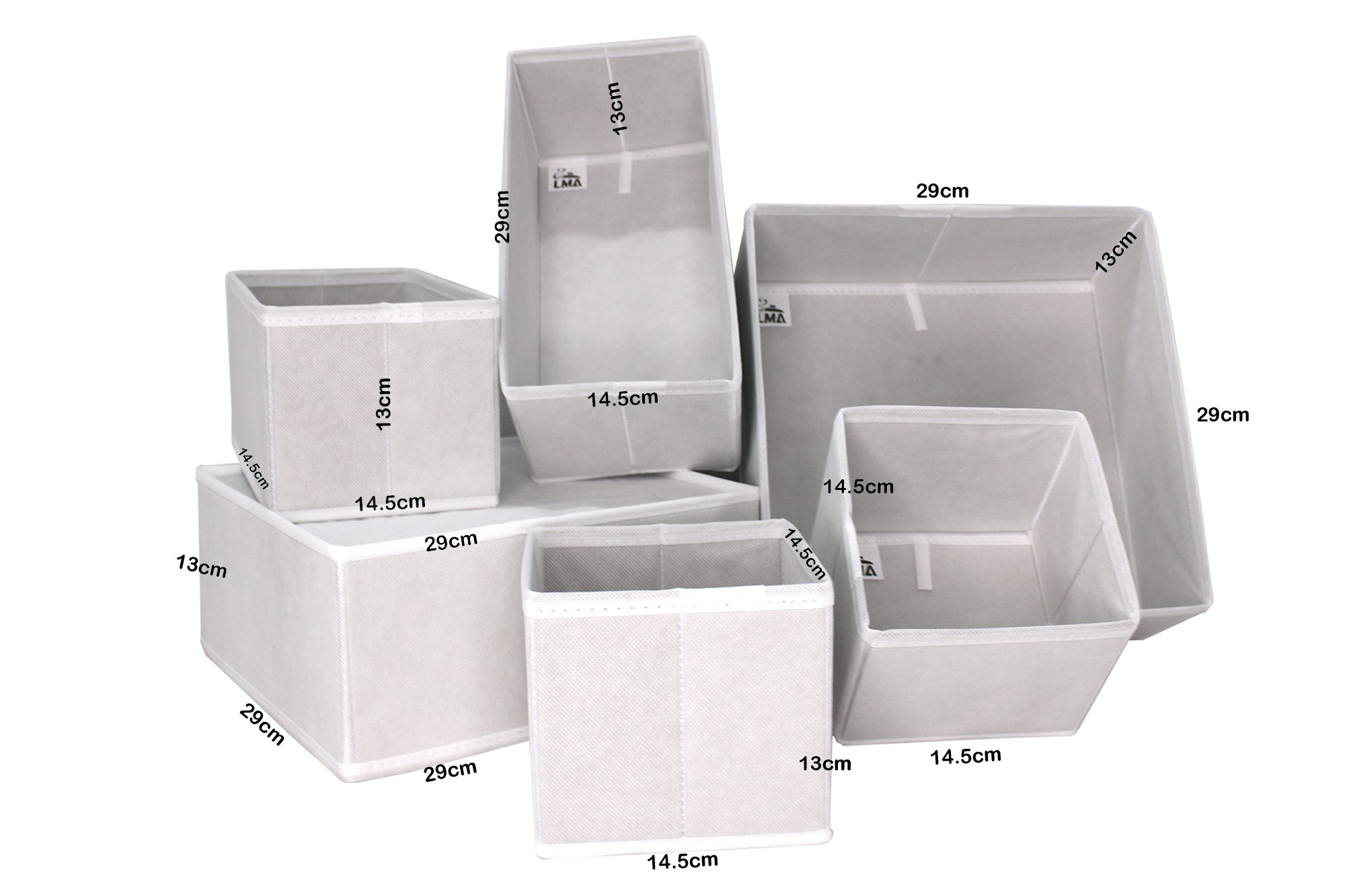 LMA 6 Piece Multipurpose Collapsible Cloth Storage Organizers - White
