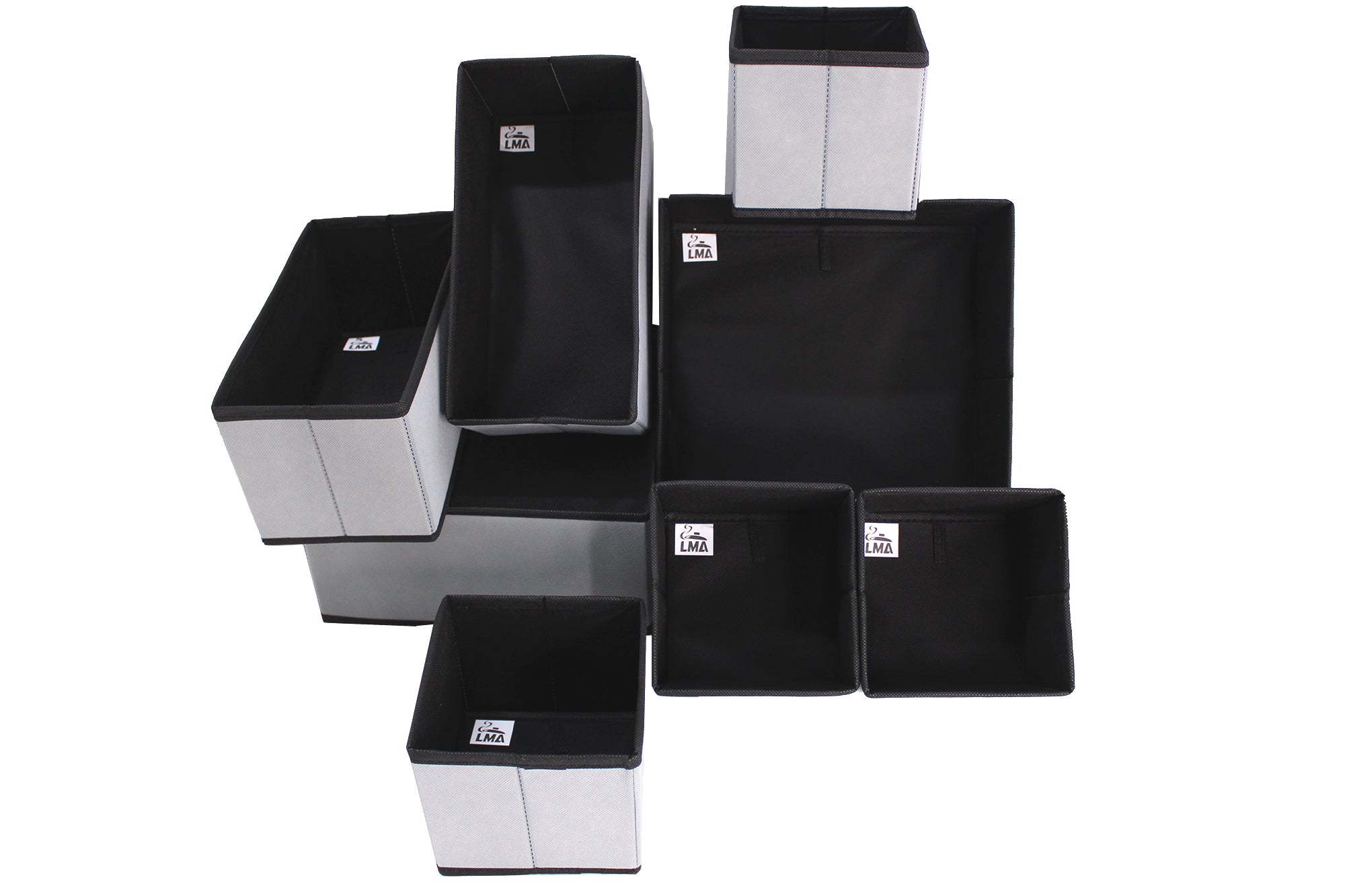 LMA 8 Piece Collapsible Cloth Storage Organizers - Lite Grey & Black