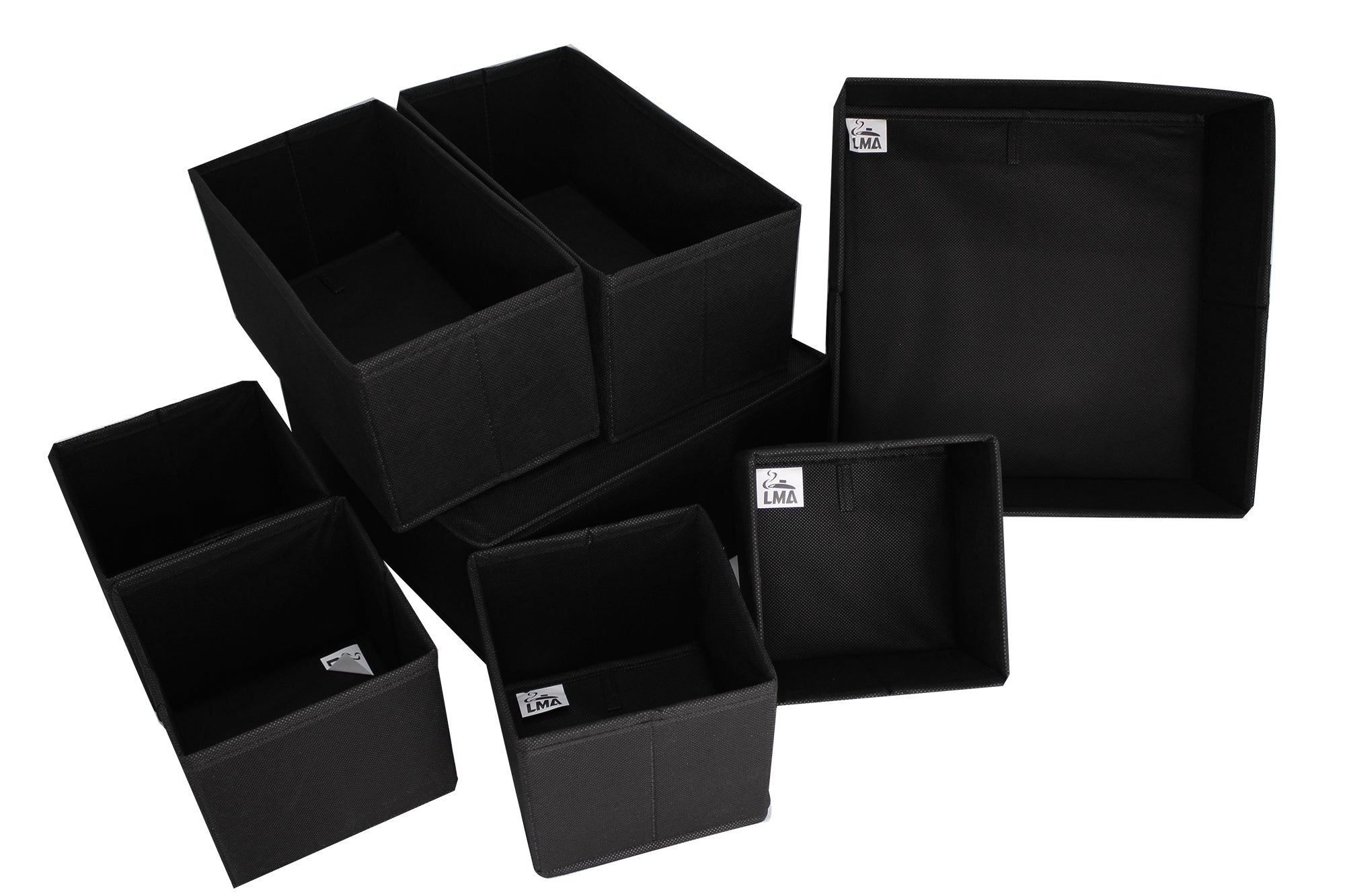 LMA 8 Piece Multipurpose Collapsible Cloth Storage Organizers - Black