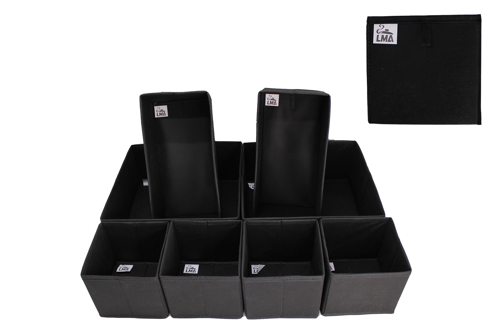 LMA 8 Piece Multipurpose Collapsible Cloth Storage Organizers - Black